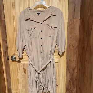 Torrid Beige Button-Up Midi Dress